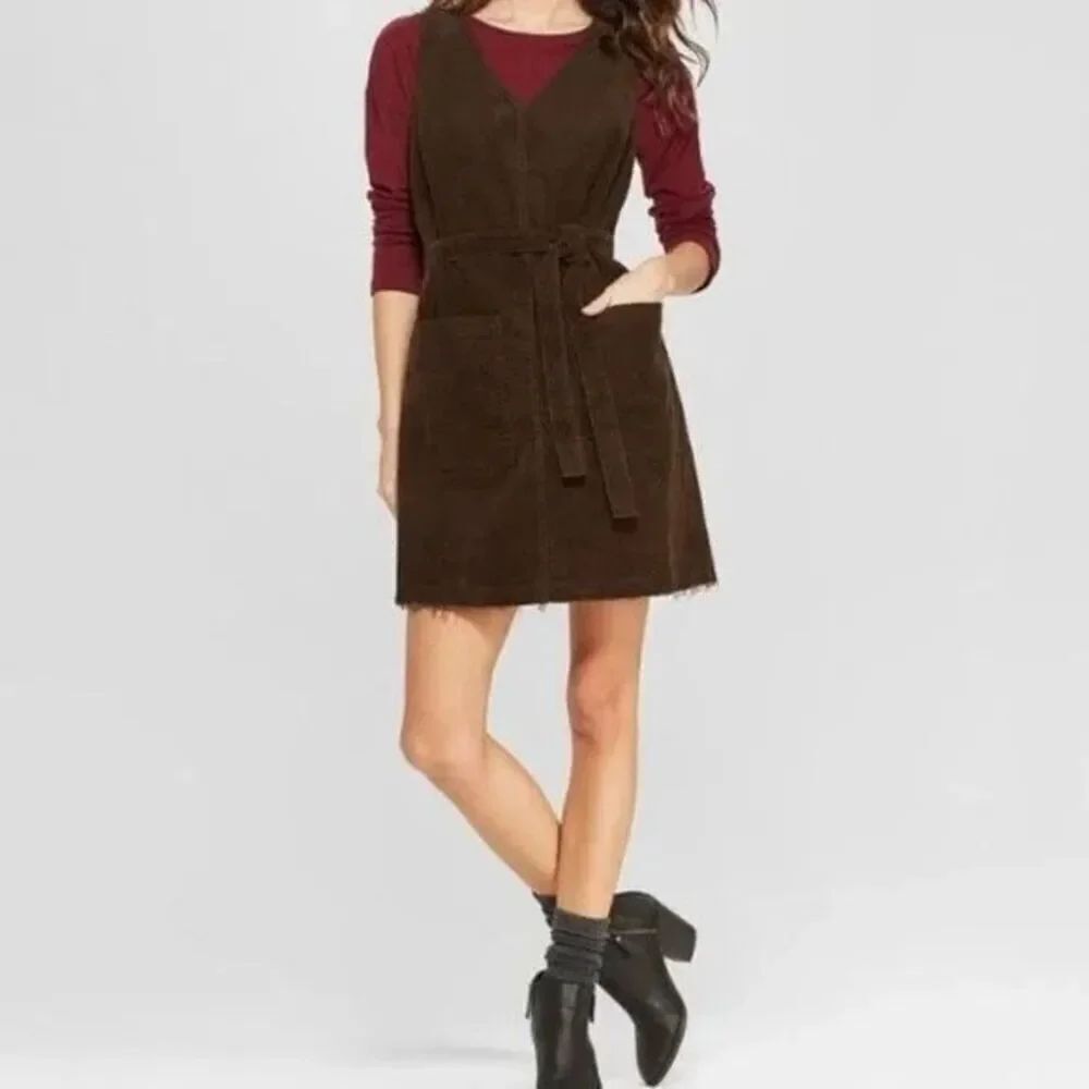 NWT Universal Thread Brown Corduroy Tie-Waist Pinafore Dress – Size M